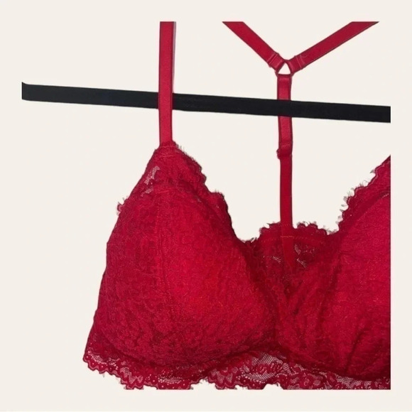0608W. Aerie Women's Red Lace Racerback Bralette Size Large Wireless‎ - Picture 5 of 10